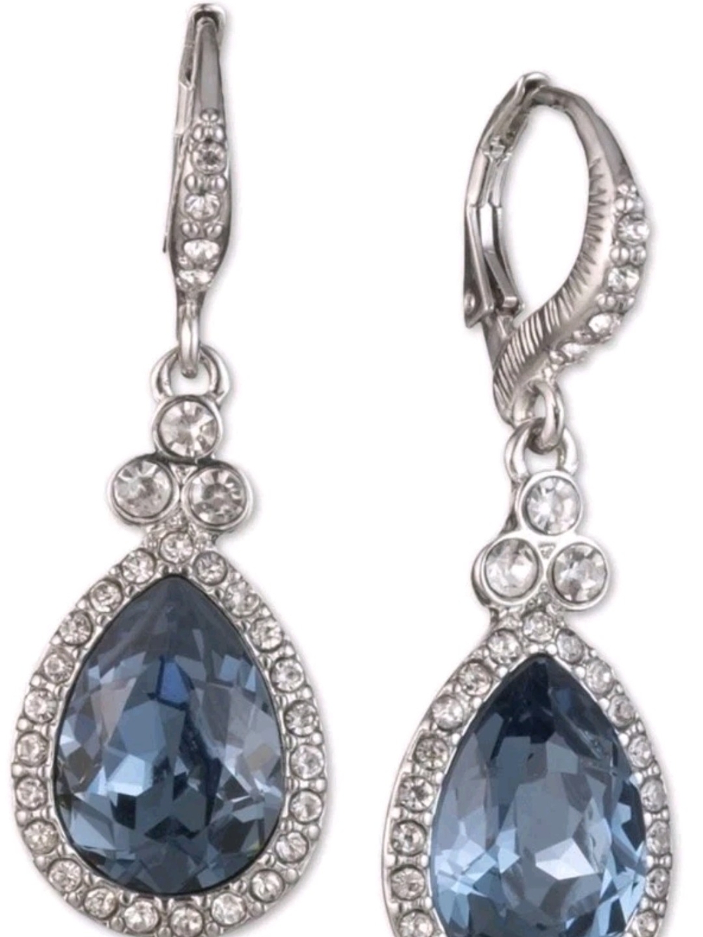 Givenchy Silver-Tone Earrings with Deep Blue Teardrop Crystals